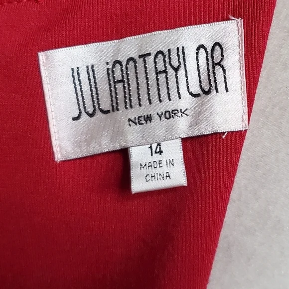 Retro Julian Taylor Red Front Ruffle Scoop Neck Belted Short Sleeve Midi Dress - Picture 13 of 15